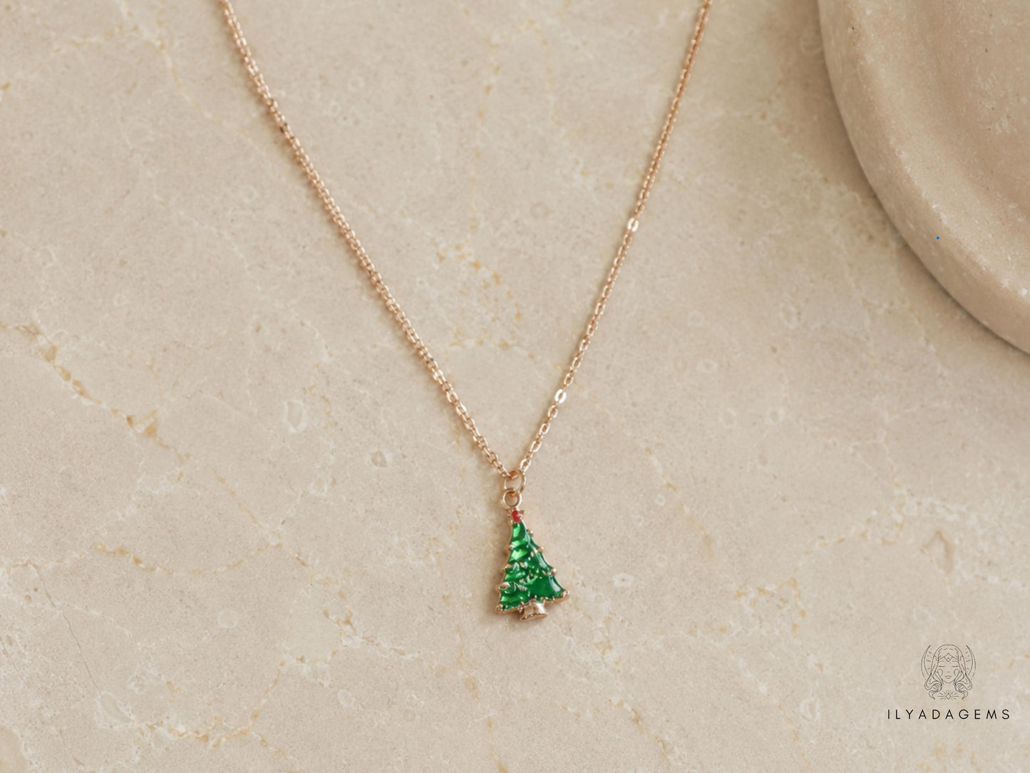 Gold Color Christmas Tree Necklace