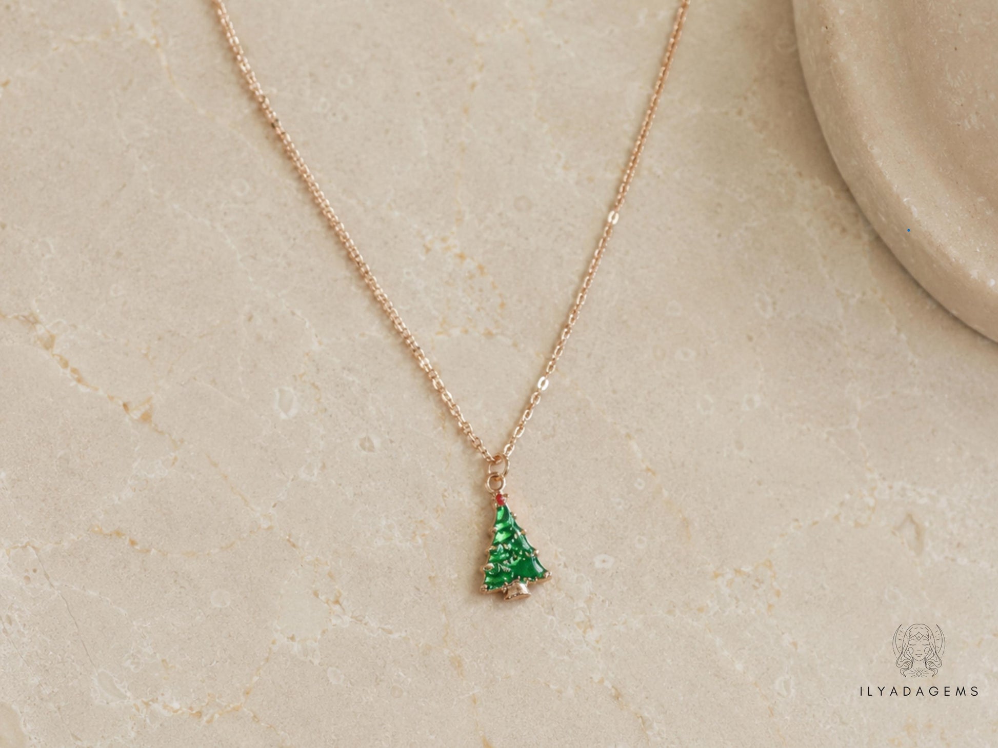 Gold Color Christmas Tree Necklace