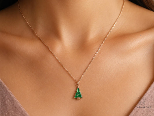 Gold Color Christmas Tree Necklace