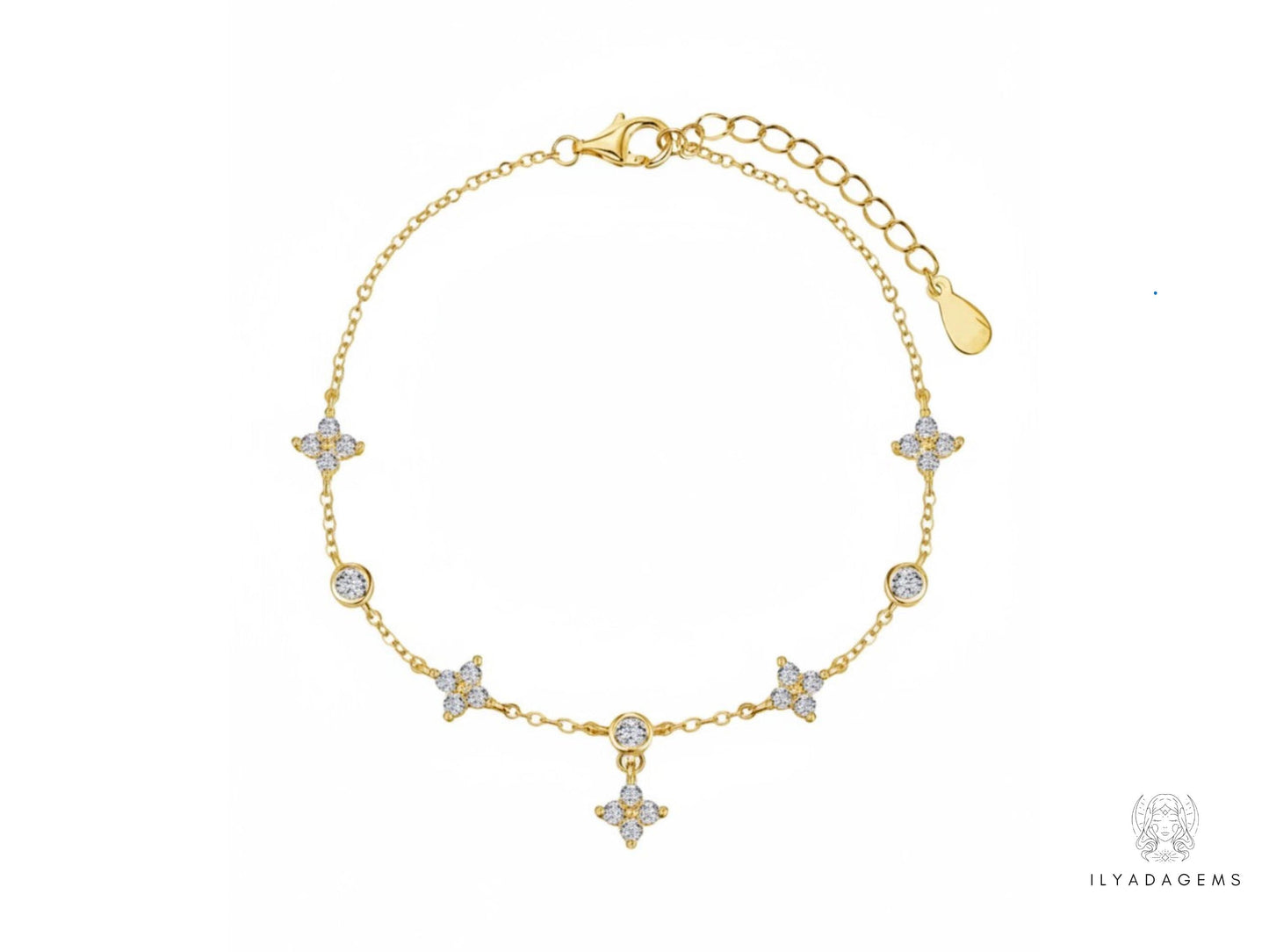 Moissanite Four-Leaf Flower Anklet