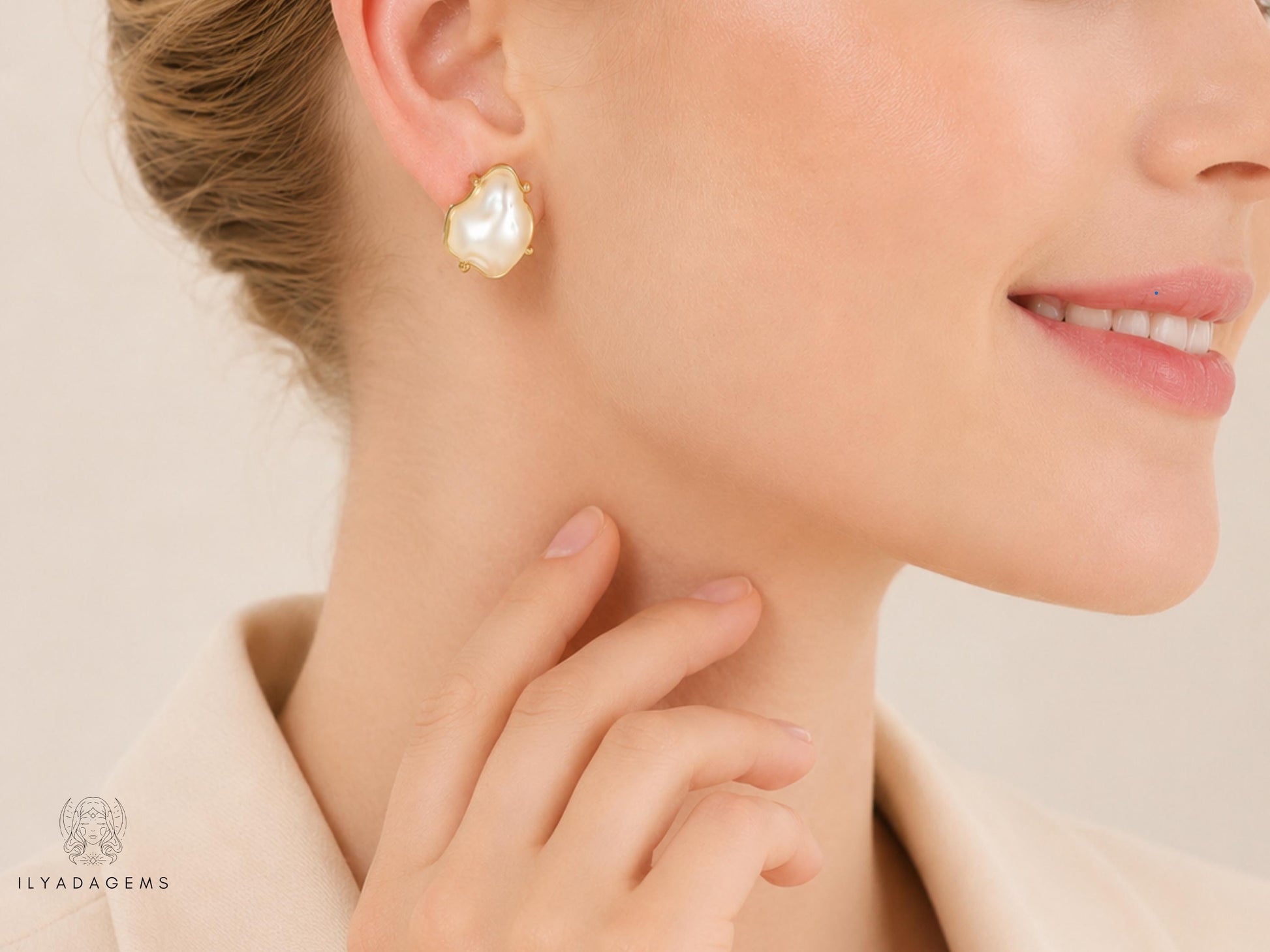 Baroque Pearl Sterling Silver Stud Earrings